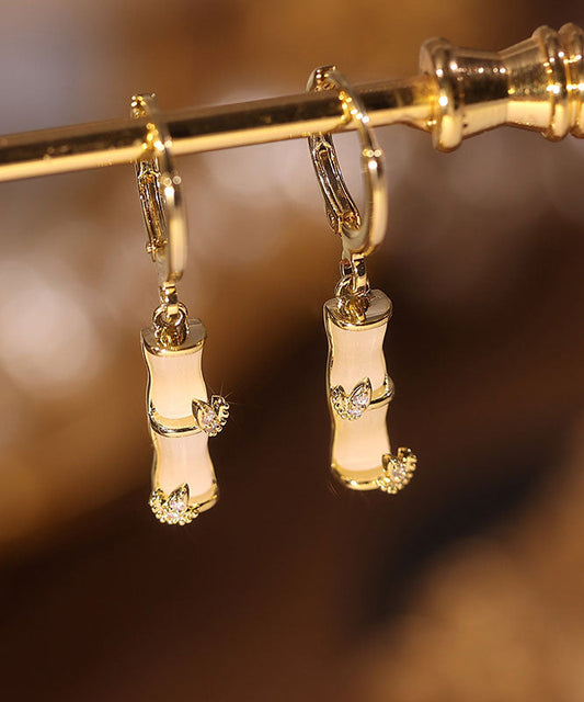 Gold Sterling Silver Cat's Eye Stone Bamboo Knot Drop Earrings