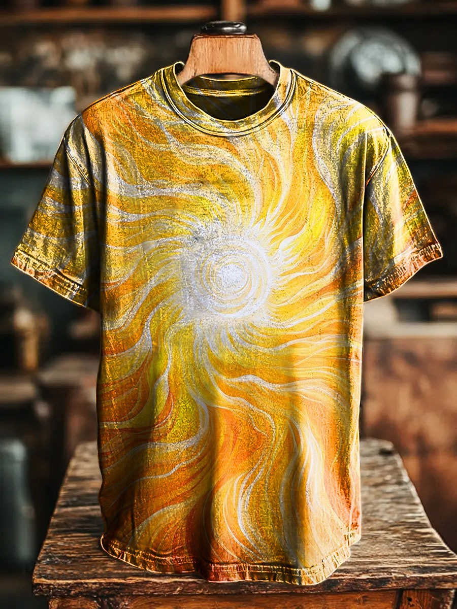 Retro Visual impact Sun Vintage Art Print Casual T-shirt For Men And W