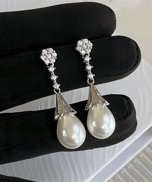 Stylish Silk Copper Zircon Water Drop Drop Earrings