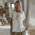 Women's Vintage Floral Art Linen Comfy T-shirt artswardrobe