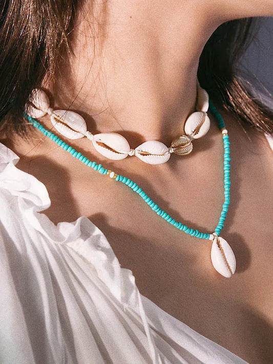 Personalized Beaded Shell Double Layer Set Necklace