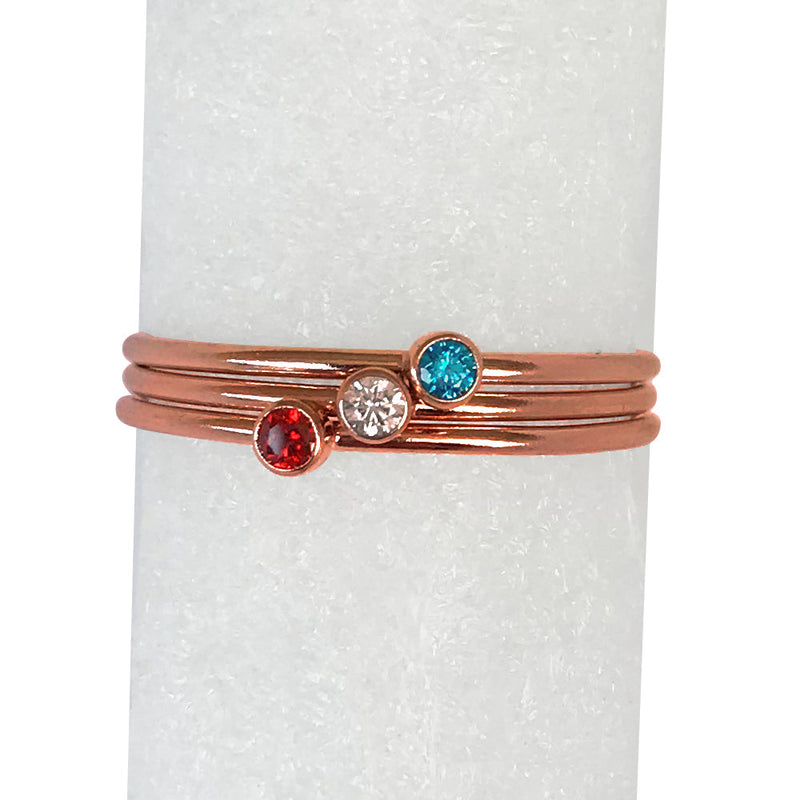 14/20 Rose Gold-filled Petite Stackable Rings Red White & Blue Cz Gemstones, Set of 3