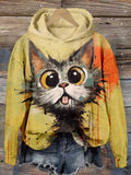 Lovely Cat Art Pattern Print Comfy Hoodie elevenforest