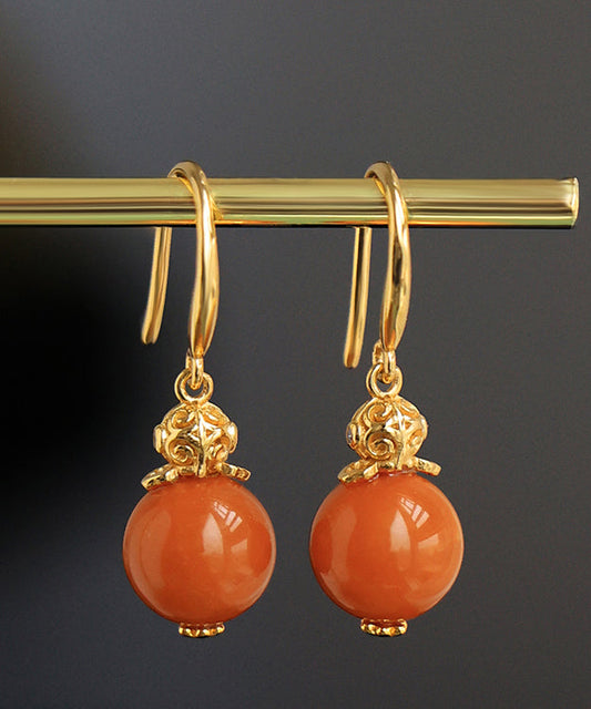 Orange Sterling Silver Overgild Zircon Beeswax Drop Earrings