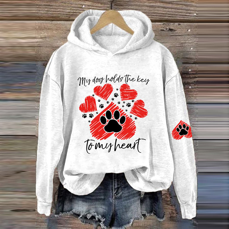 Comstylish Women's My Cat Holds The Key To My Heart - Cute Valentine's Day Cat Print Hoodie Long Sleeve Sweatshirt