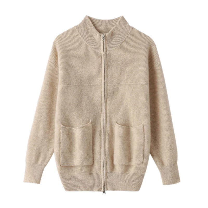 LM | Cozy knitted cardigan with stand-up collar and zipper