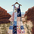 Women's Bohemian Floral Patchwork Art Vintage Linen Tank Dress artswardrobe