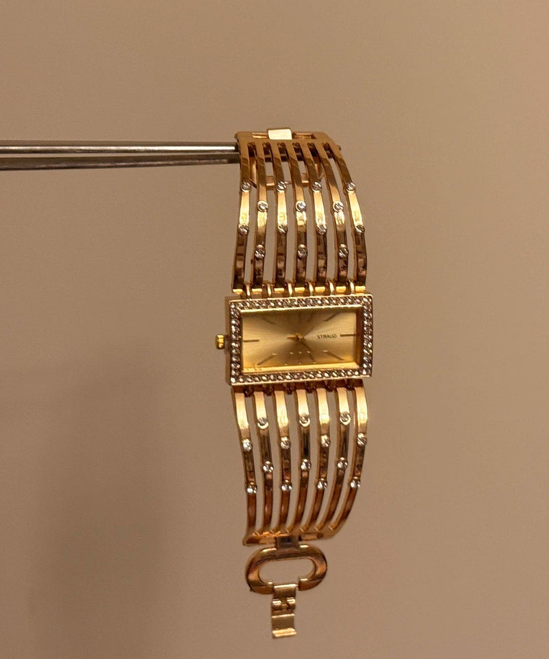Classy Gold Metal Alloy Rectangle Hollow Out Watches