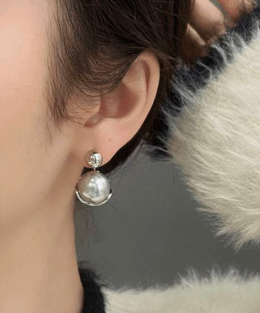 New Grey Sterling Silver Pearl Stud Earrings