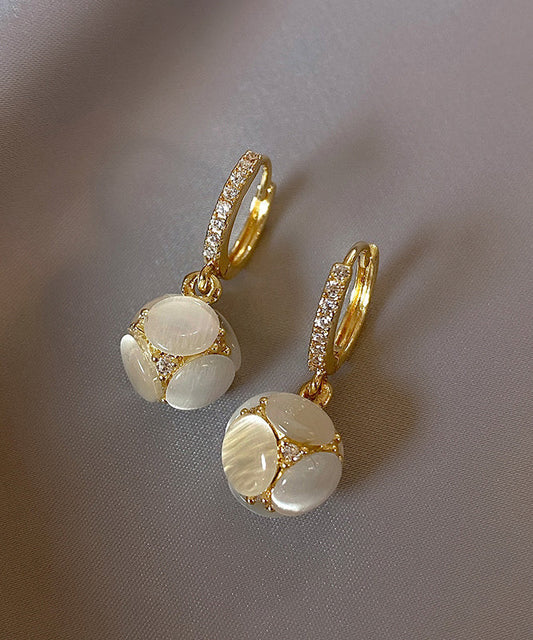 Gold Sterling Silver Overgild Zircon Cat's Eye Stone Drop Earrings