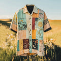 Men's Retro Floral Patchwork Contrast Color Linen Casual Shirt artswardrobe