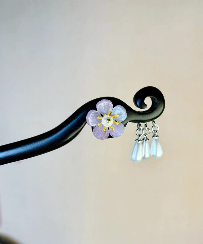 Chinese Style Purple Wooden Pearl Tassel Hairpin