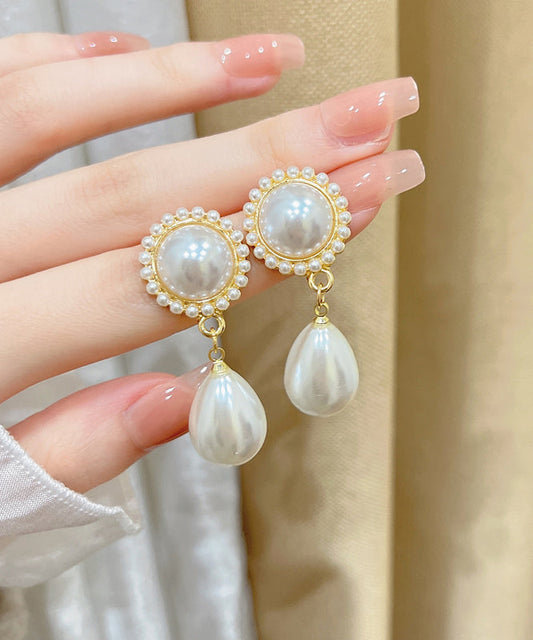 White Sterling Silver Pearl Water Drop Drop Earrings