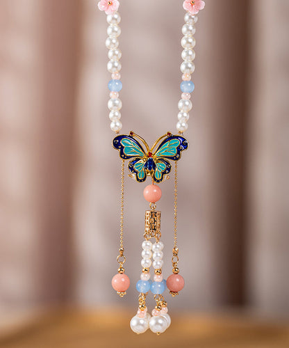 Multicolor Alloy Pearl Resin Colored Glaze Tassel Kids Pendant Necklace