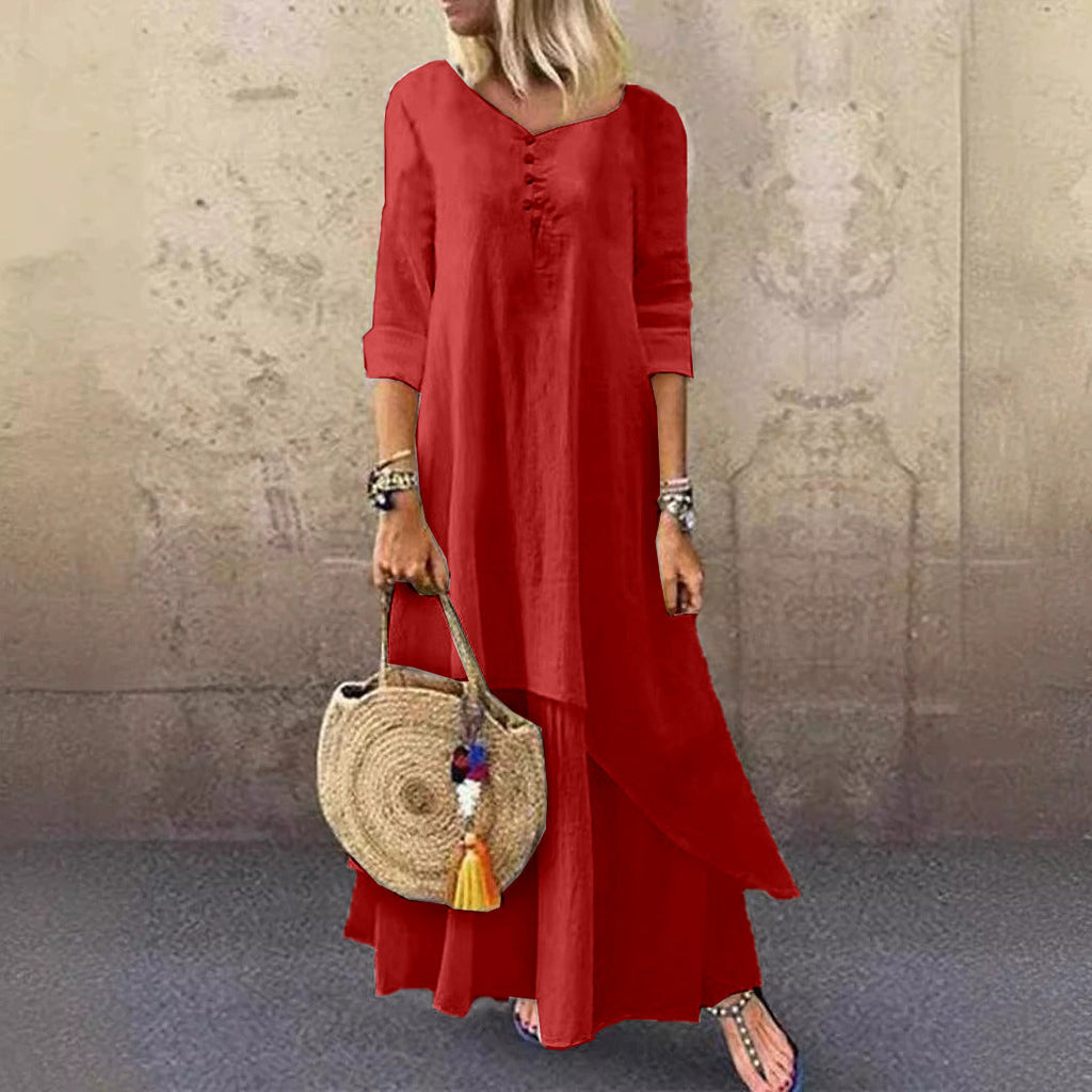 Casual Multi-layer Design Linen Dress artswardrobe