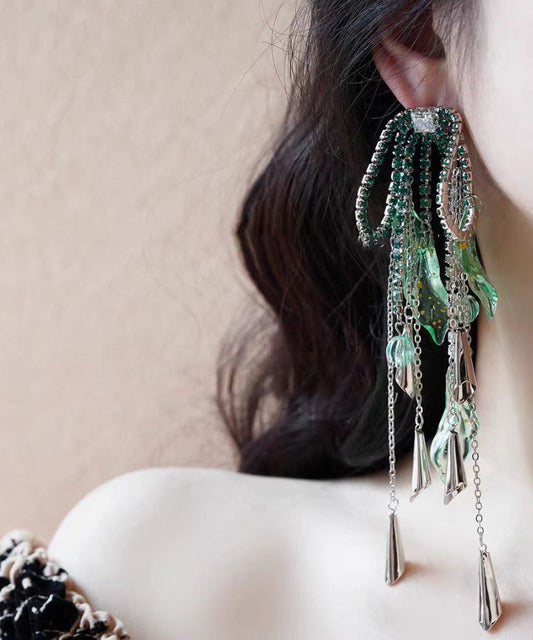 Copper Acrylic Zircon Tassel Drop Earrings