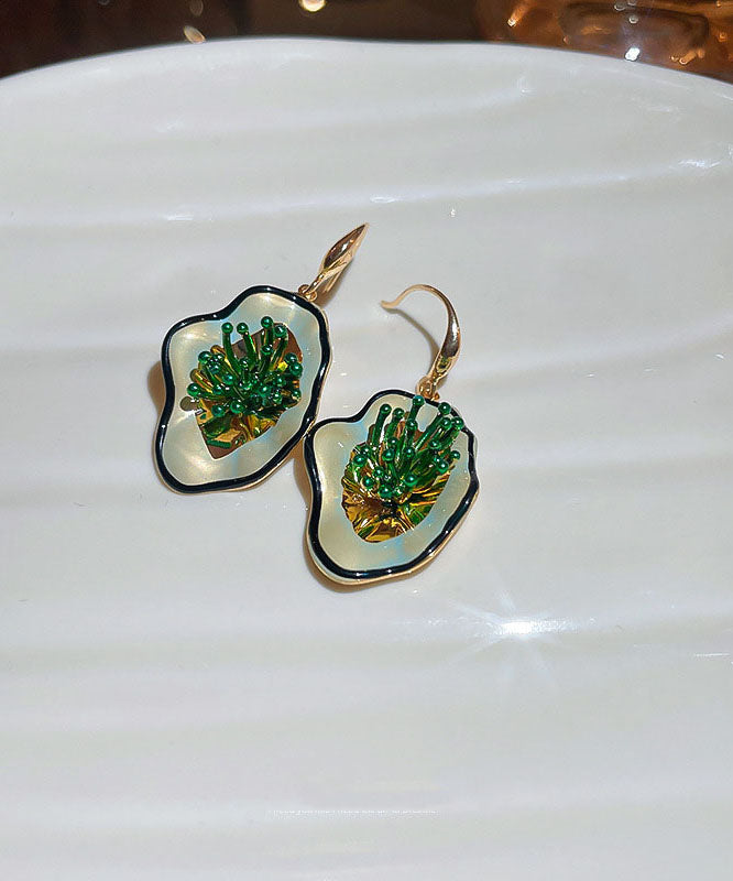 Green Copper Dropping Glaze Drop Earrings