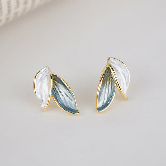 Leaf Design Luck Stud Earrings