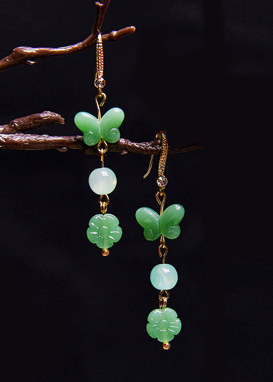 Butterfly Jade Zircon Drop Earrings