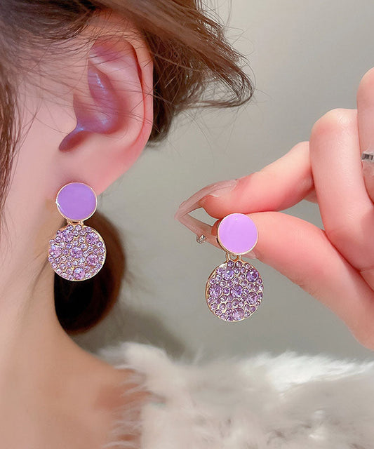 Purple Sterling Silver Alloy Zircon Circular Drop Earrings
