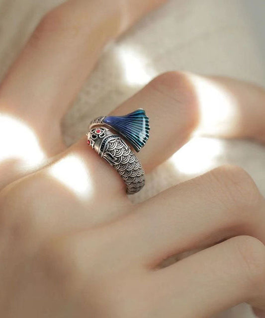 Blue Sterling Silver Enamel Rings