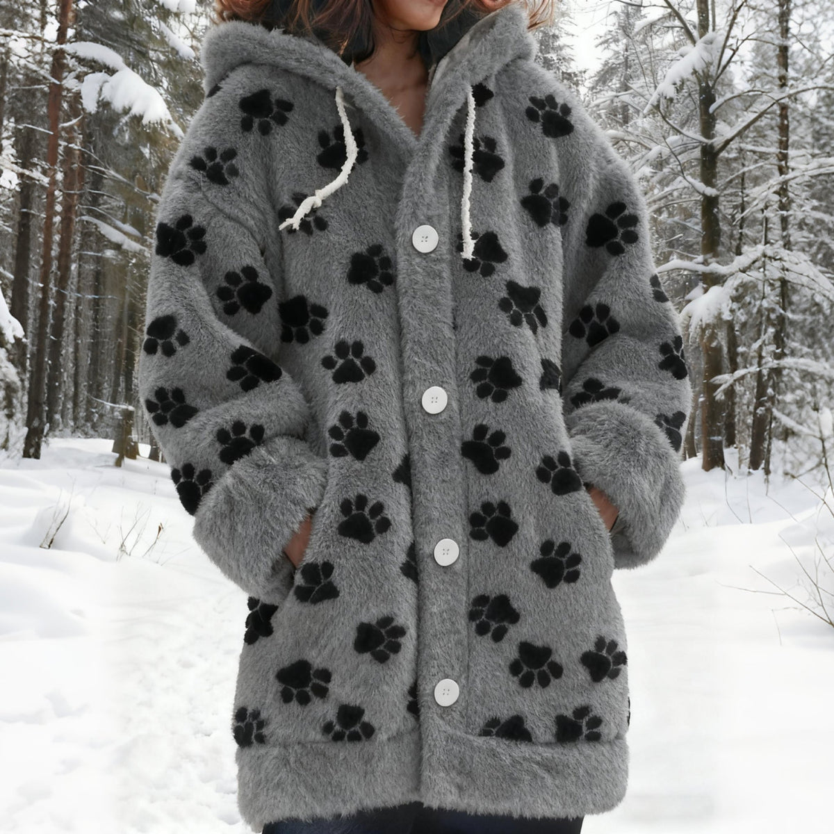 Vintage Puppy Paw Art Cozy Knit Hooded Cardigan elevenforest