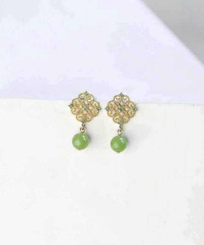 Simple Green Hetian Jade Stud Earrings