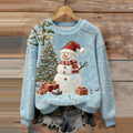 Comstylish Women's Christmas Snowman Embroidery Art Comfort Plush Sweatshirt