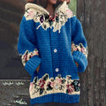 Vintage Iceland Floral Jacquard Cozy Sweater Hooded Cardigan artswardrobe