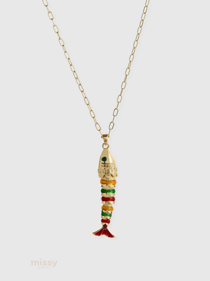 Daria Colorful Enamel Fish Pendant Necklace