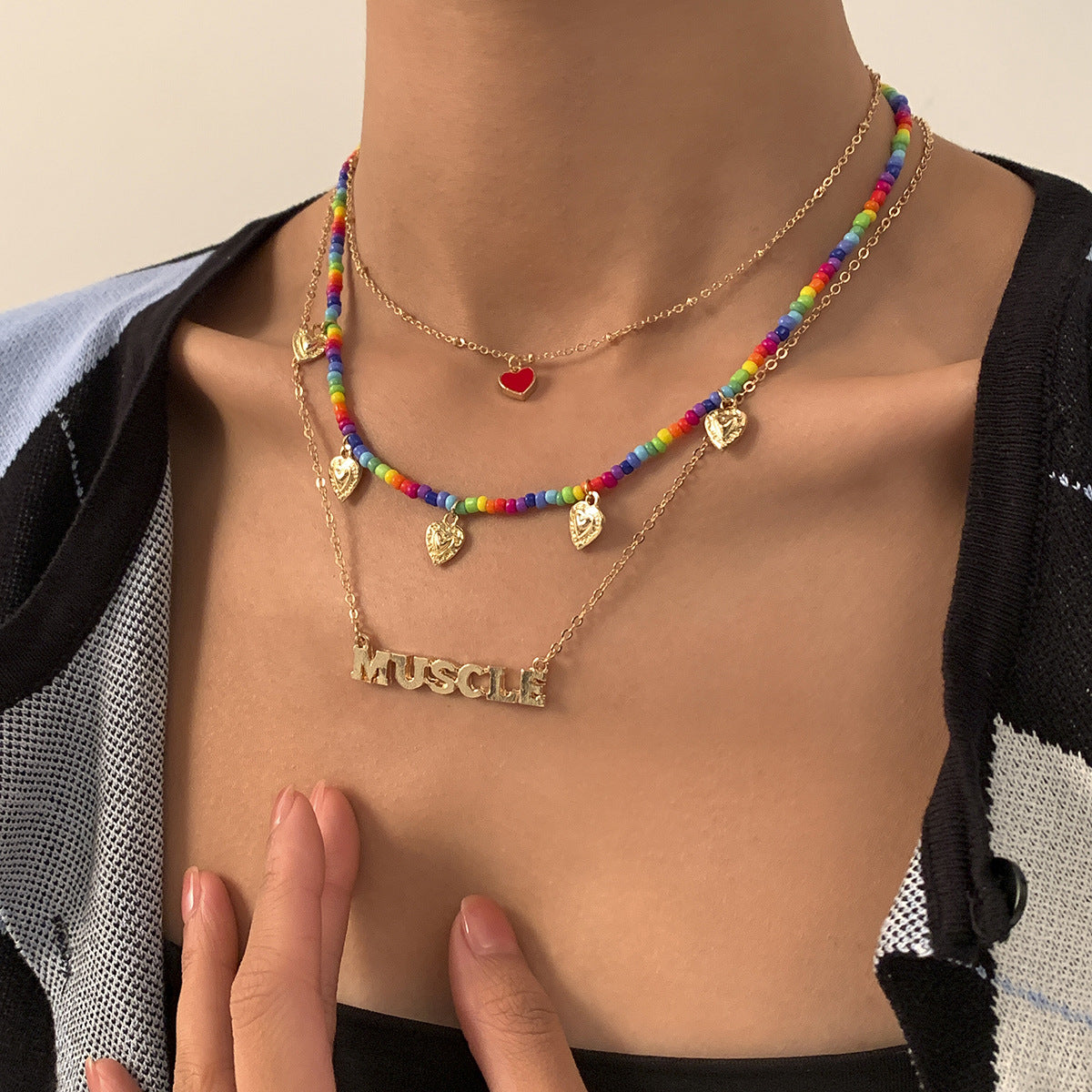 Multilayer Geometric Beaded Geometric Necklace Hand Braided Necklace