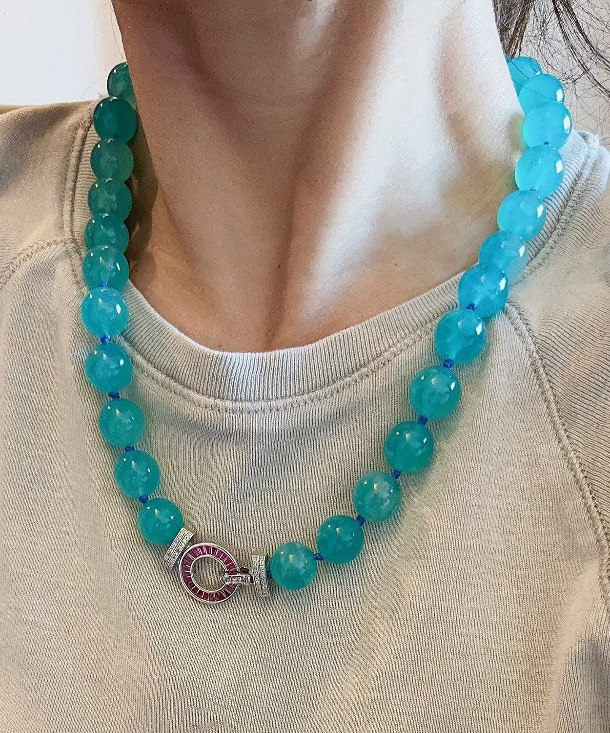 Blue Sterling Silver Crystal Zircon Graduated Bead Necklace