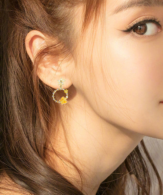 Diy Yellow Butterfly Zircon Drop Earrings