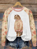 Women's Cute Pet Cat Doodle Printed Sweatshirt elevenforest