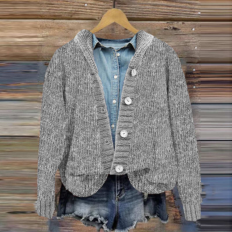 Vintage Solid Button Hooded Knitted Cardigan elevenforest