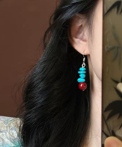 Retro Blue Sterling Silver Turquoise Tassel Drop Earrings
