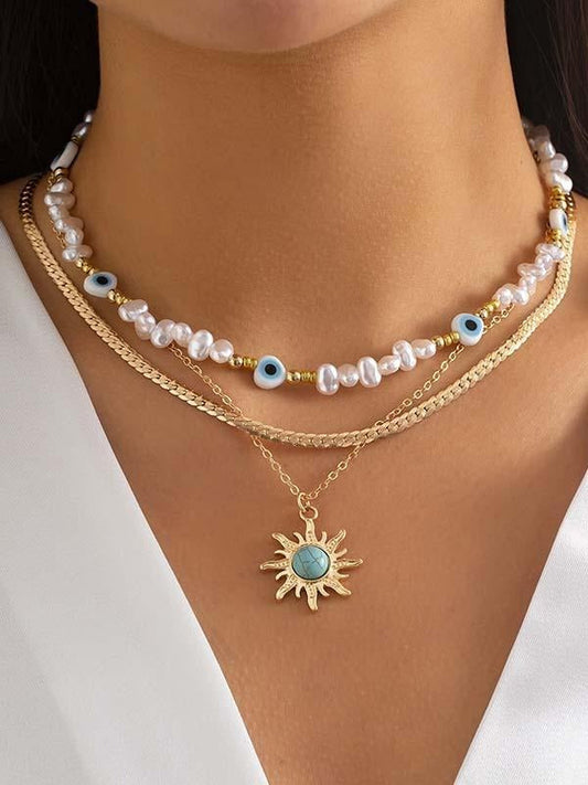 Eye Pearl Sun Turquoise Necklace