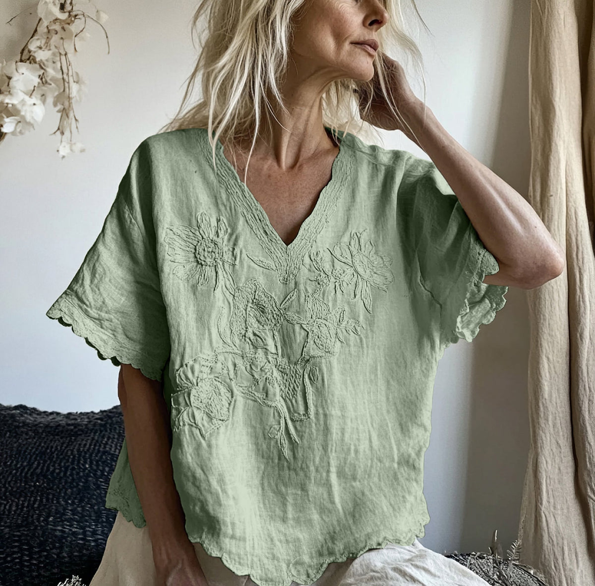 Comstylish Vintage Floral Art Cotton Linen Comfy Shirt