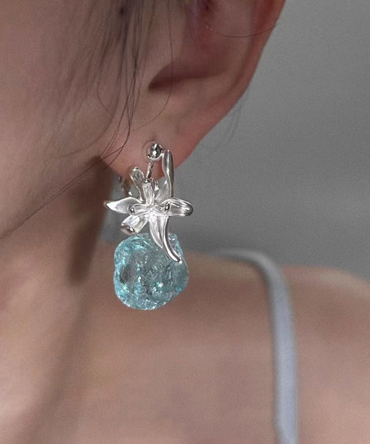 Original Light Blue Sterling Silver Gem Stone Drop Earrings