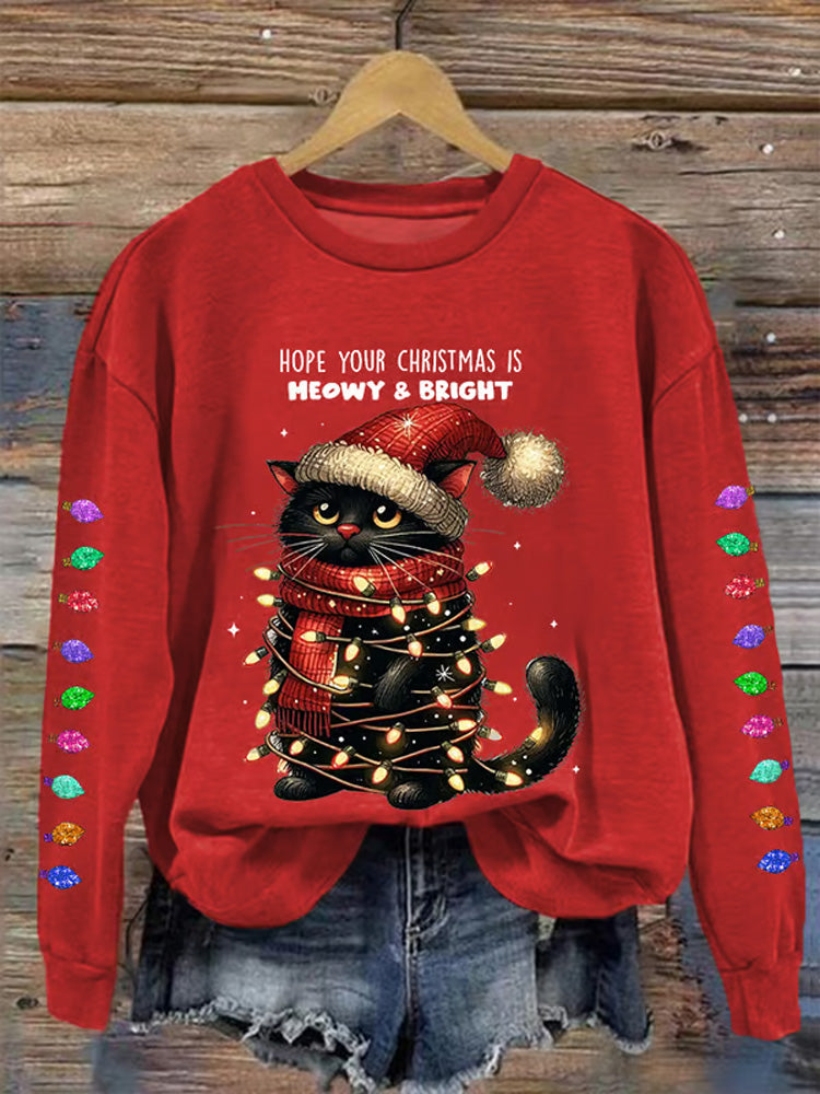 Women's Hope Your Christmas Is Meowy And Bright Casual Sweatshirt elevenforest