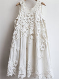 Classy 3d Floral Hollow Lace Patchwork Linen Tank Dress artswardrobe
