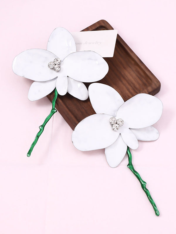 Flower Shape Rhinestone Shiny Earrings Accessories