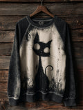 Comstylish Halloween Gothic Black Cat Art Washed Raglan Sweatshirt