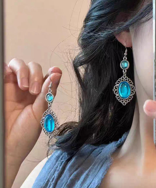 Blue Alloy Resin Crystal Hollow Out Drop Earrings