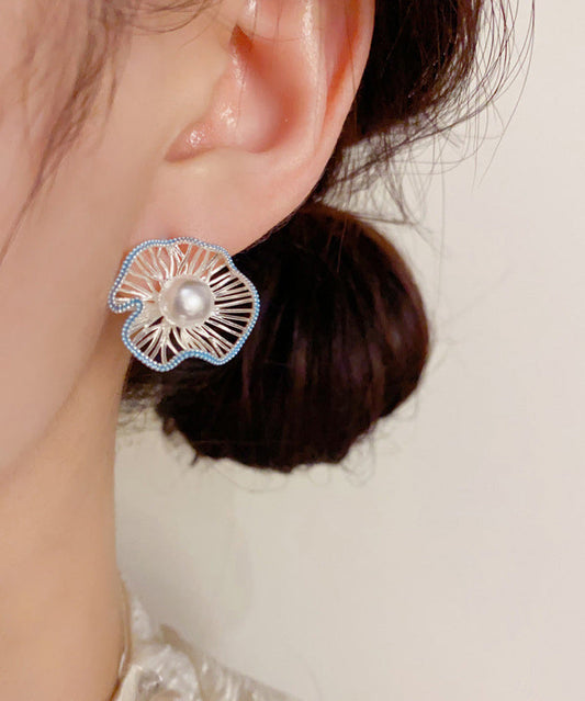 Boutique Blue Sterling Silver Alloy Hollow Out Stud Earrings