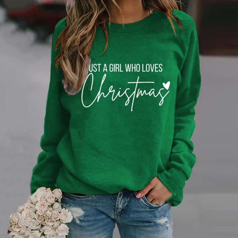Comstylish Retro Just A Girl Who Loves Christmas Print Sweatshirt