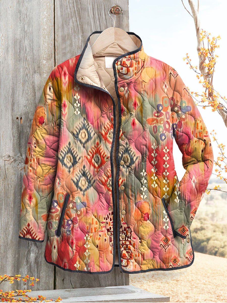 Women's Vintage Ethnic Pattern Art Print Casual Quilted Cardigan