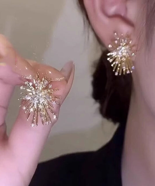 Gold Sterling Silver Overgild Zircon Fireworks Stud Earrings