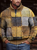 Men's Retro Colorblock Patchwork Stitched Cozy Zip Cardigan artswardrobe
