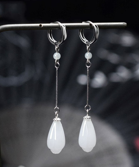 White Sterling Silver Jade Drip Drop Earrings
